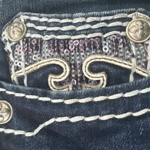 Rock Revival Jeans Womens 31 Jacklyn Boot Cut Pink Sequins Embroidered Denim Mid - Picture 12 of 16